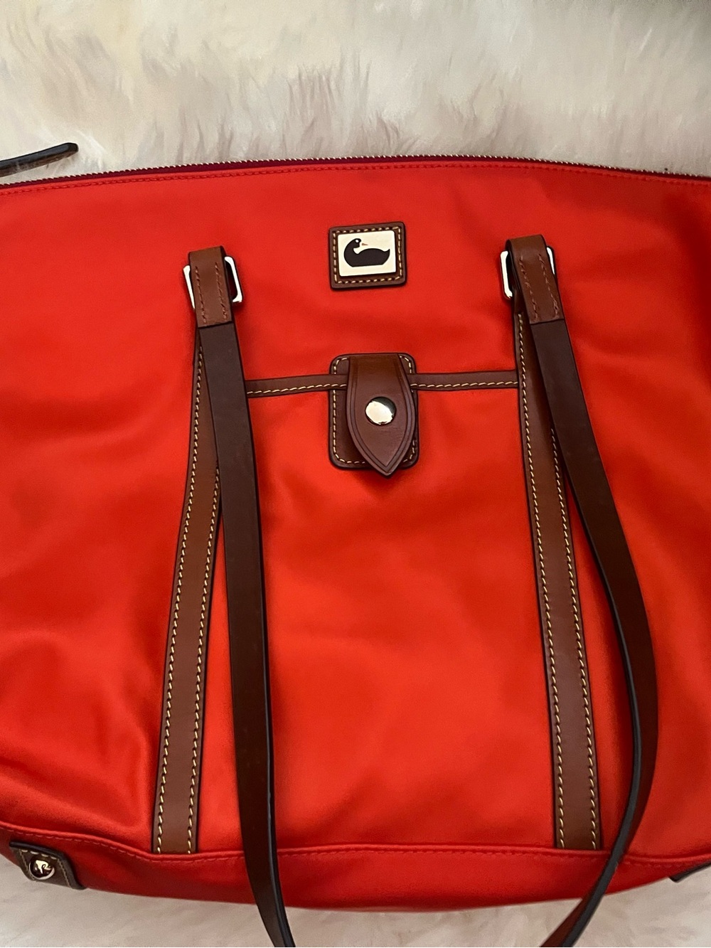 Dooney & Bourke Bright Orange Tote with Brown Leather Trim
